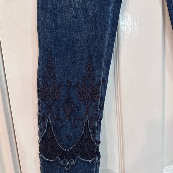 Soft Surroundings Dark Blue Ankle Jeans with Lace - Picture 2 of 4